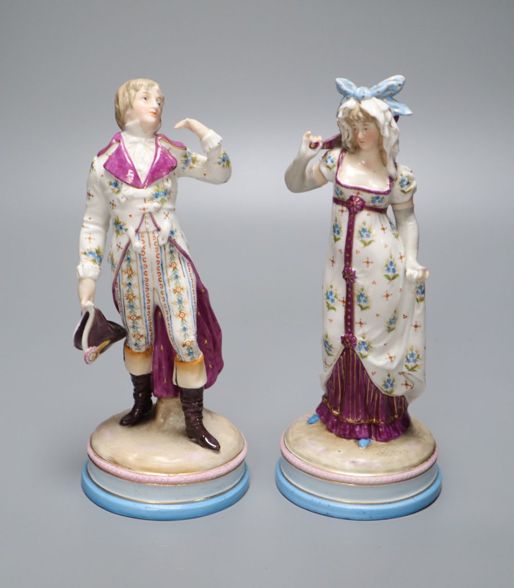 A pair of KPM Berlin porcelain figures of a maiden and a gallant, height 22cm